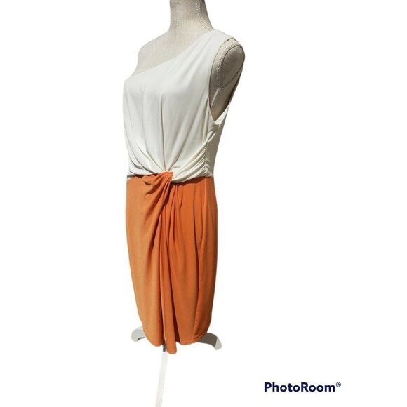 LONDON TIMES Dress One Shoulder Ivory Orange Size 14 Cocktail Party - Picture 2 of 7